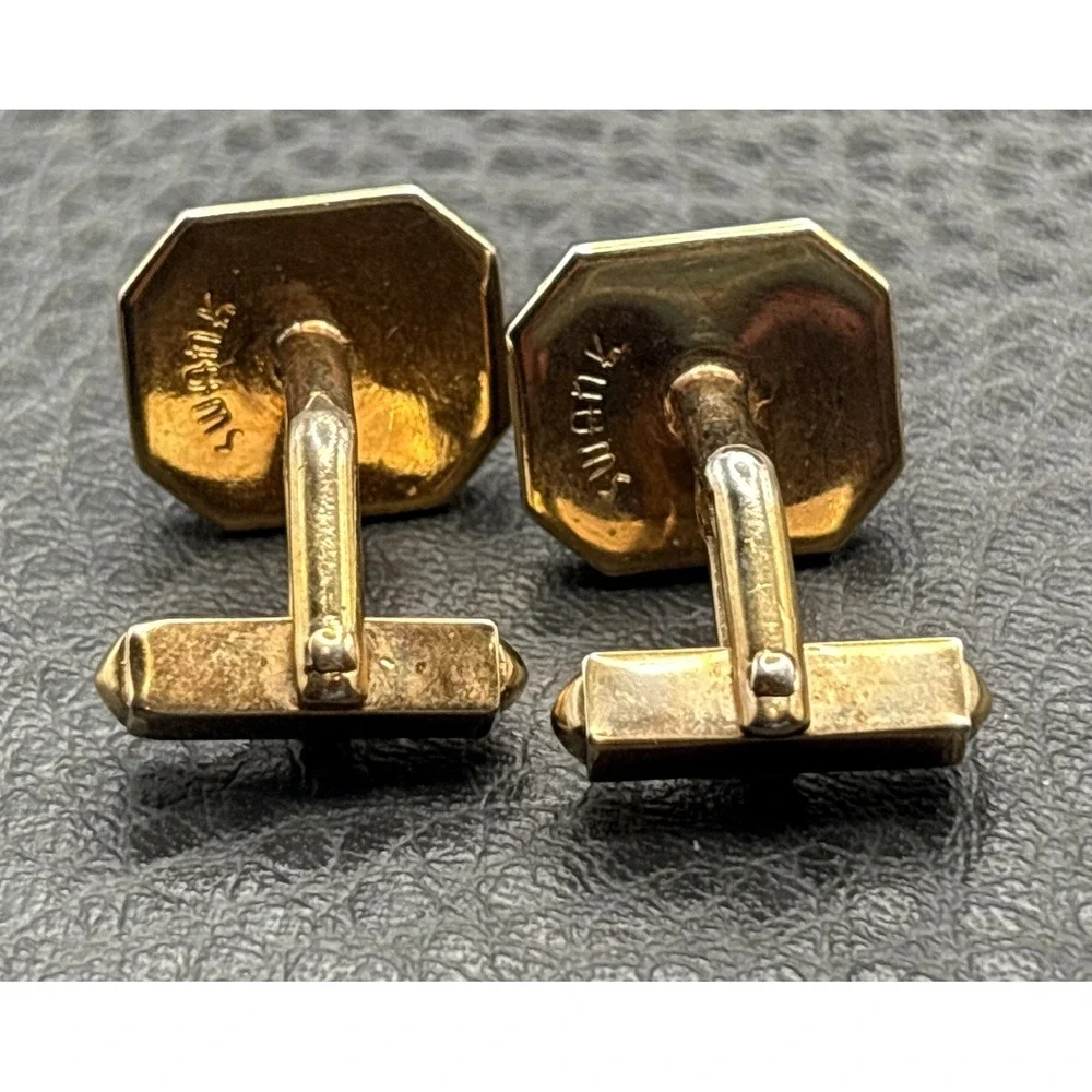 Vintage Swank Dark Mother Of Pearl Abalone Cufflinks Gold Tone